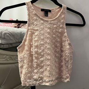 FOREVER 21 light pink mesh cropped halter top